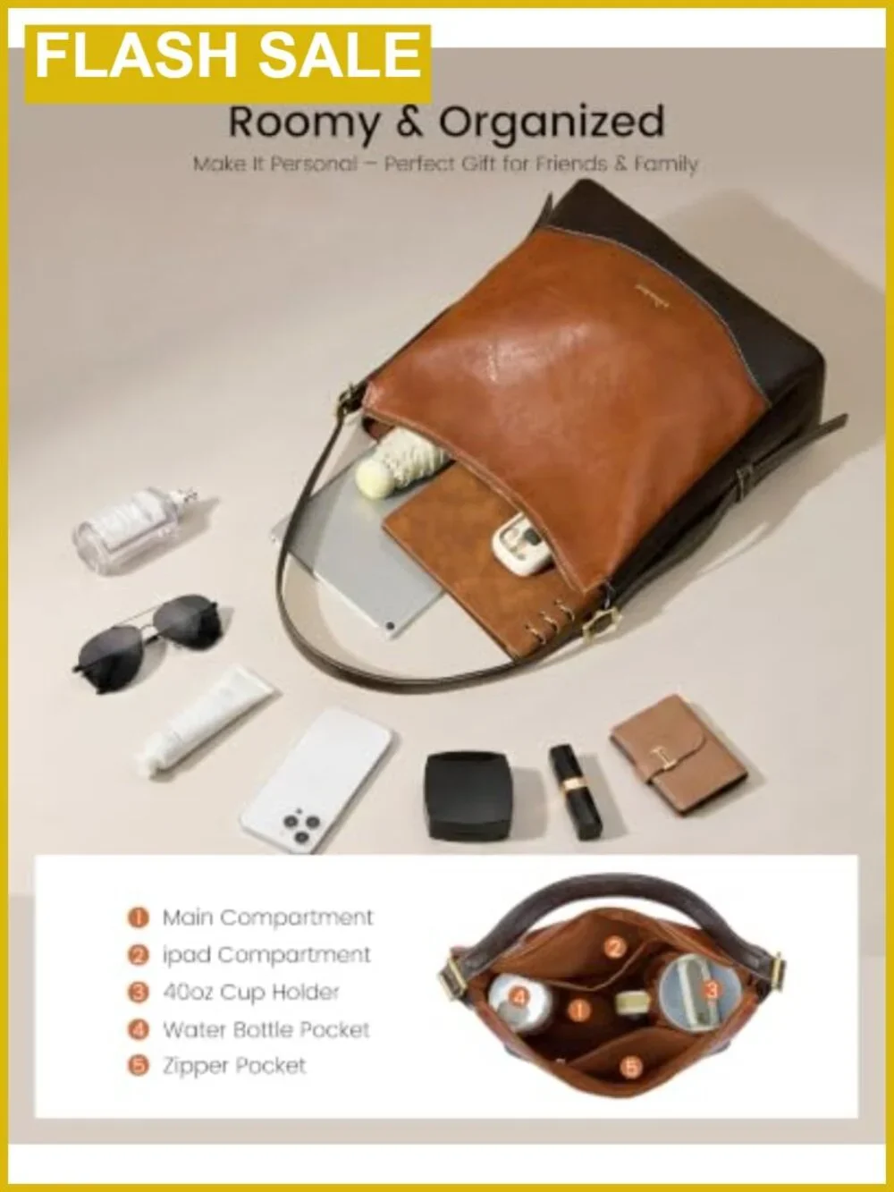 Vegan Leather Hobo Bag with Initial Charm, Women's Crossbody Slouchy Shoulder